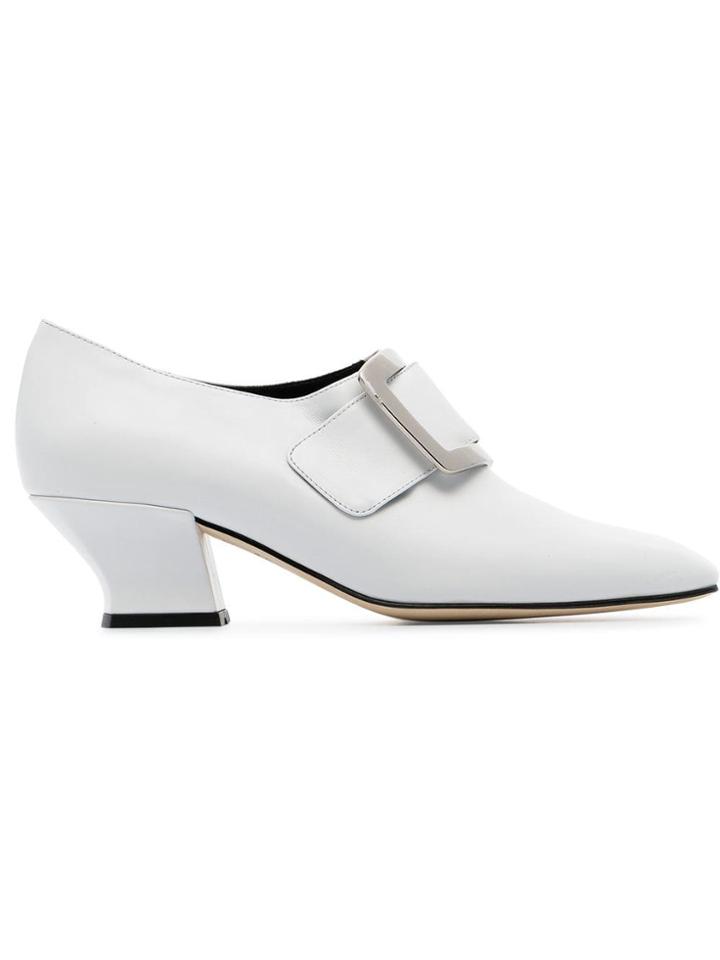 Dorateymur White Han Court 50 Leather Buckle Pumps