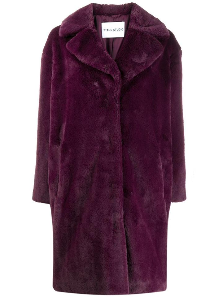 Stand Faux-fur Coat - Pink
