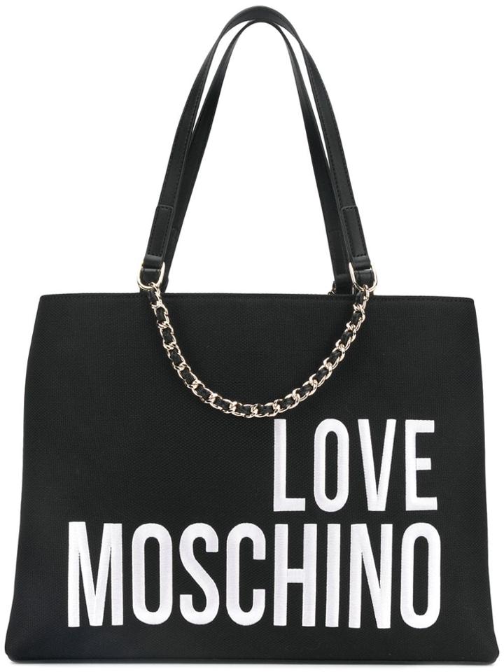 Love Moschino Logo Embroidered Tote - Black