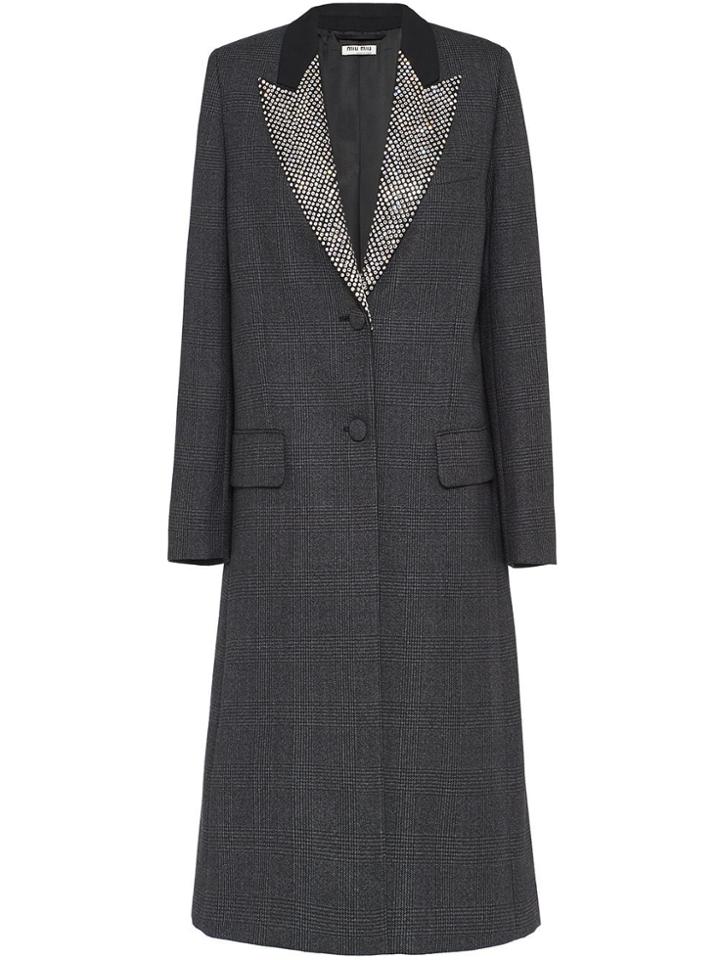 Miu Miu Single-breasted Checked Overcoat - Grey