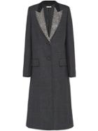 Miu Miu Single-breasted Checked Overcoat - Grey