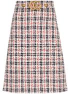 Gucci A-line Gg Belt Tweed Cotton Linen Wool-blend Skirt - Multicolour
