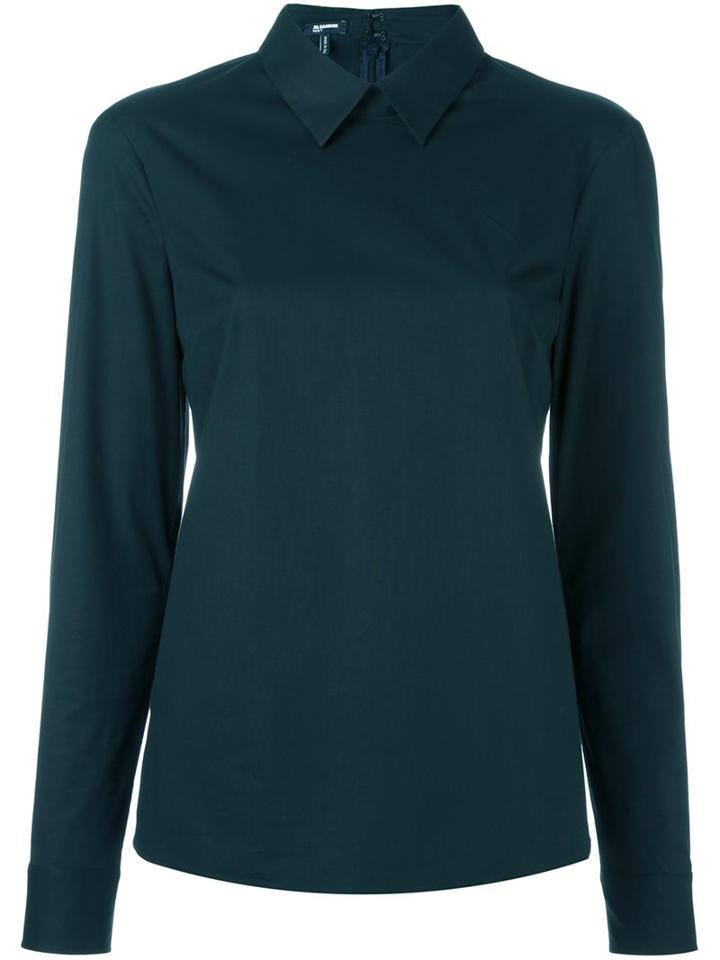Jil Sander Navy Classic Collar Blouse, Women's, Size: 38, Blue, Cotton/spandex/elastane