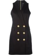 Balmain Double Breasted Blazer Dress, Women's, Size: 38, Black, Cotton/spandex/elastane/viscose