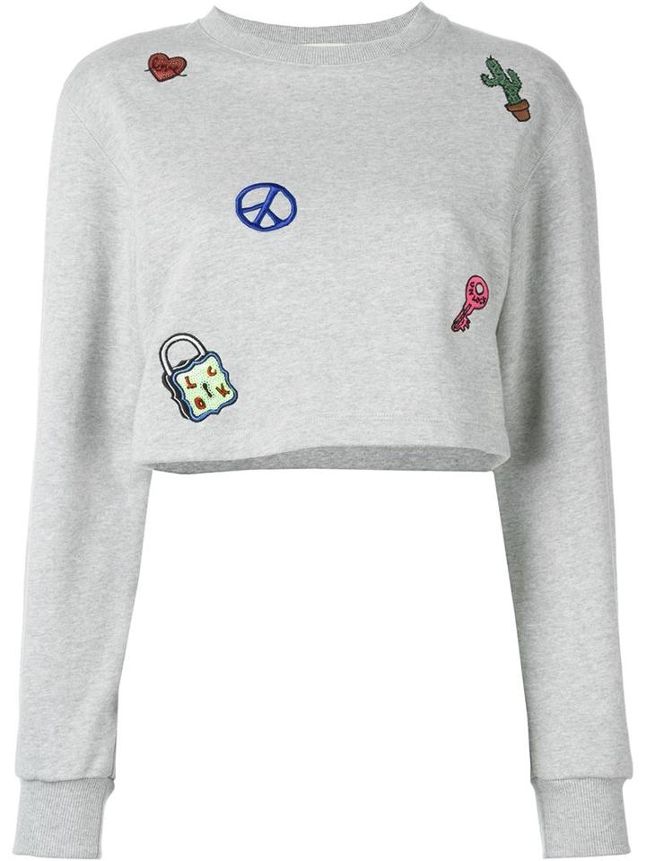 Steve J & Yoni P Embroidered Crop Sweatshirt, Women's, Size: M, Grey, Cotton