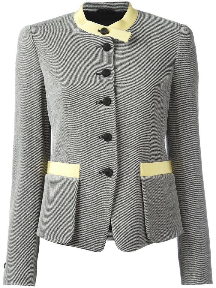 Emporio Armani Collarless Fitted Jacket, Women's, Size: 46, Black, Virgin Wool/acrylic/polyamide/polyester