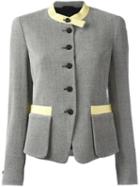 Emporio Armani Collarless Fitted Jacket, Women's, Size: 46, Black, Virgin Wool/acrylic/polyamide/polyester