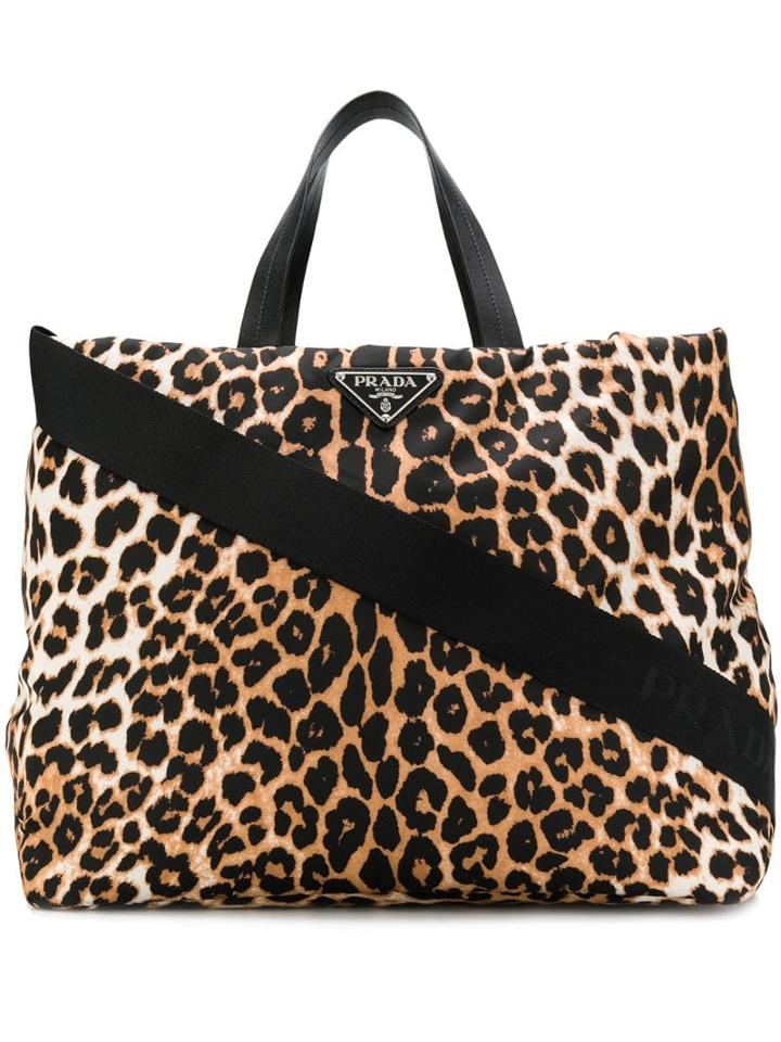 Prada Leopard Print Large Tote - Brown