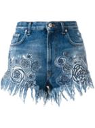 Versus Rose Print Denim Shorts, Women's, Size: 25, Blue, Cotton/polyester