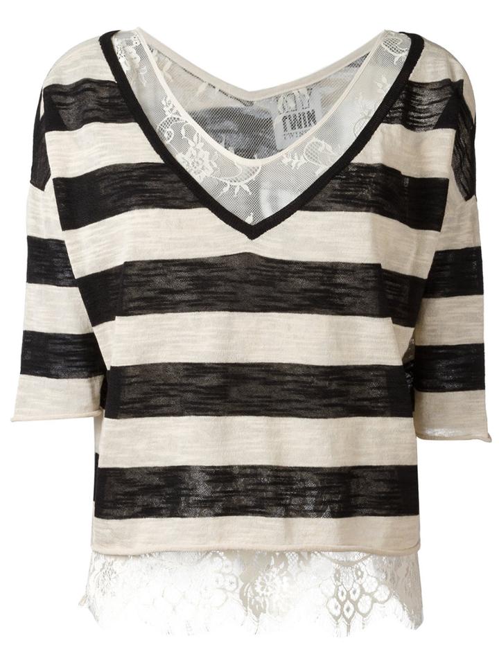 Twin-set Lace Detailing Striped Jumper, Women's, Size: Xl, Black, Polyester/polyamide/cotton