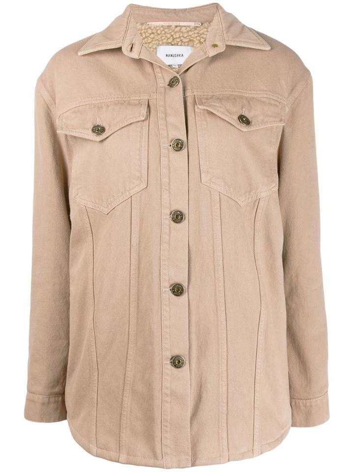 Nanushka Shearling Lined Denim Jacket - Neutrals