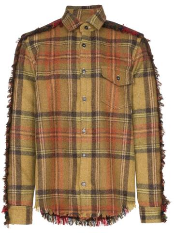 Nounion Tartan Print Wool Fray Detail Shirt - Brown