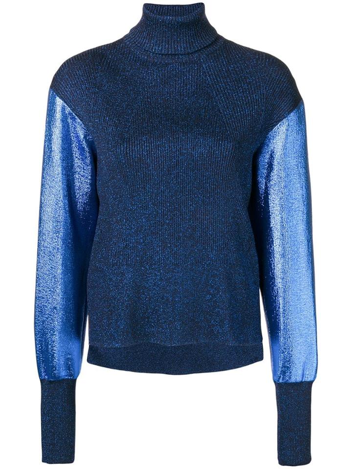 Cédric Charlier Lamé-panelled Sweater - Blue