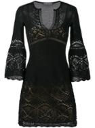 Alberta Ferretti Crochet V-neck Dress, Women's, Size: 44, Black, Cotton/polyester