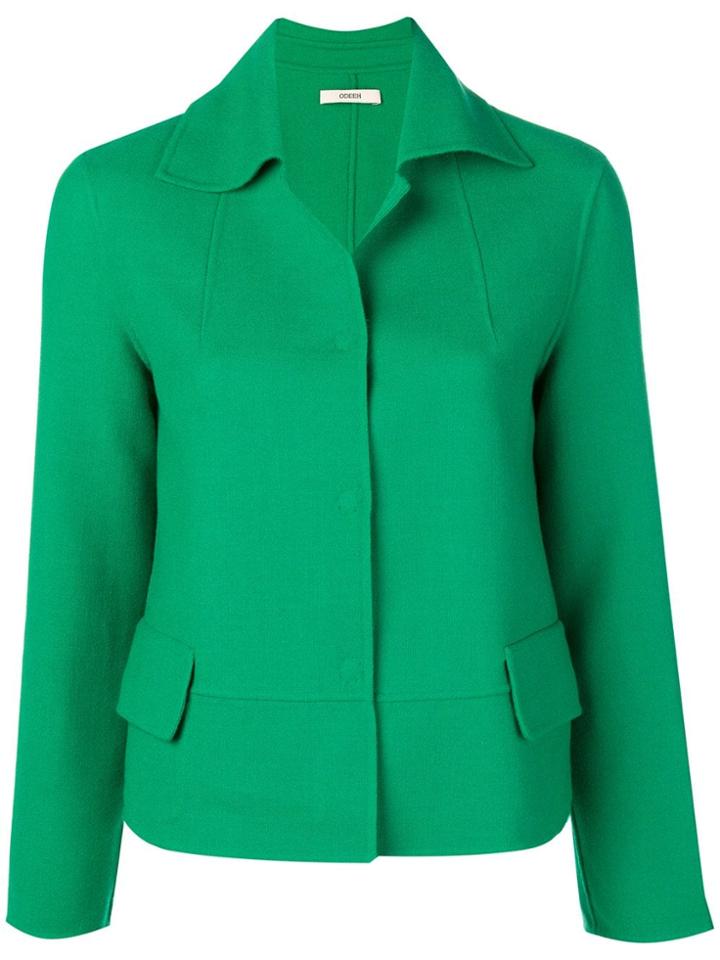 Odeeh Notched Collar Cropped Jacket - Green