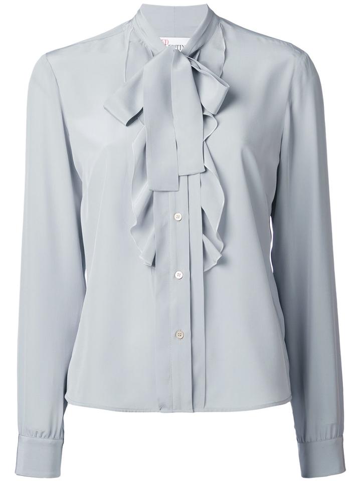 Red Valentino - Ruffled Bib Blouse - Women - Silk - 44, Grey, Silk
