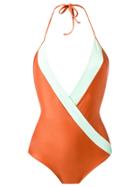 Adriana Degreas Deep V Neck Swimsuit - Yellow & Orange