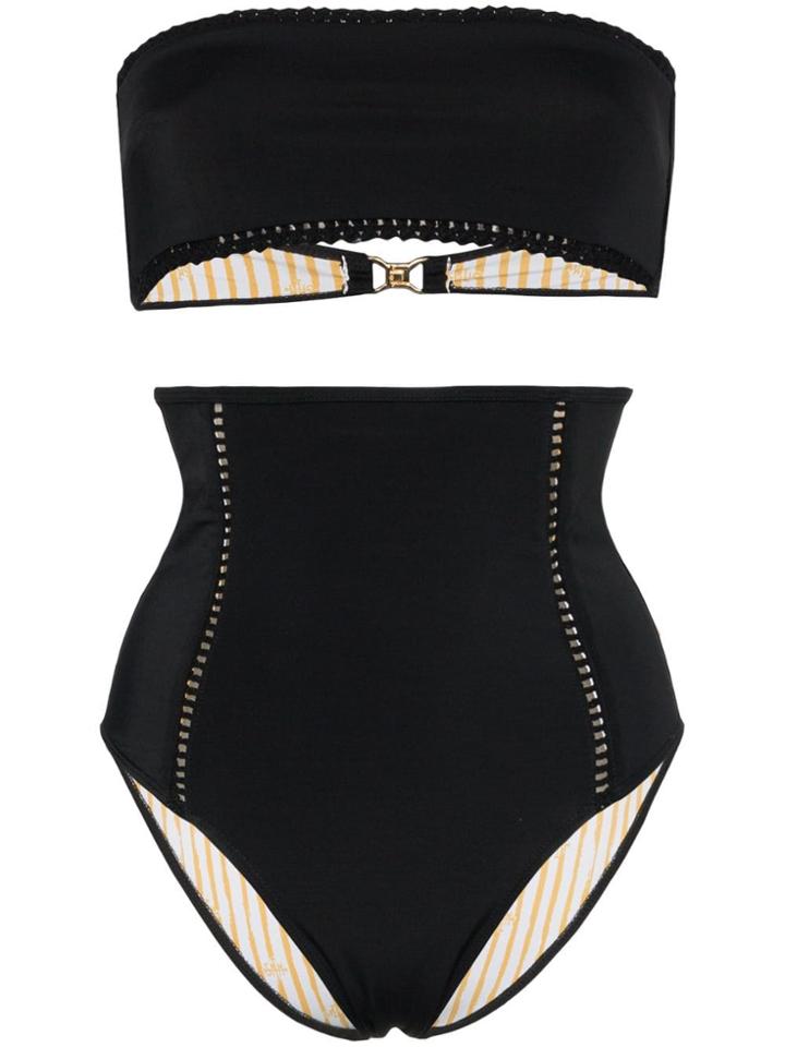 She Made Me Mama Bandeau High Waist Bottoms Bikini - Black