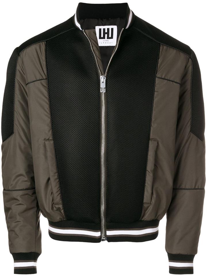 Les Hommes Patchwork Blocked Bomber Jacket - Green