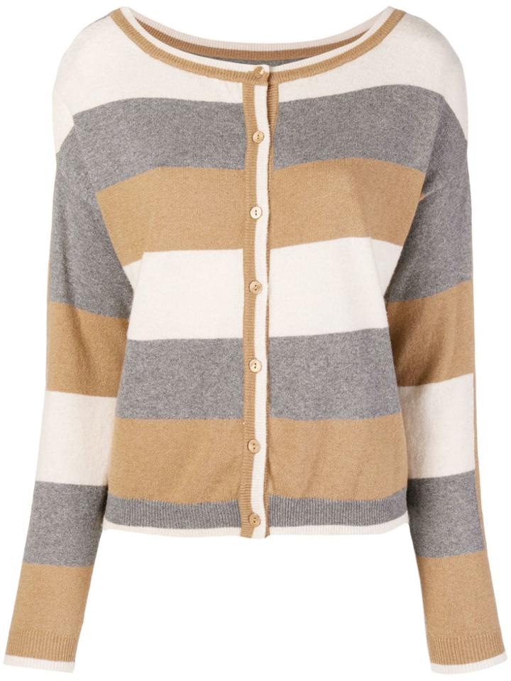 Twin-set Stripe Fine Knit Cardigan - Brown