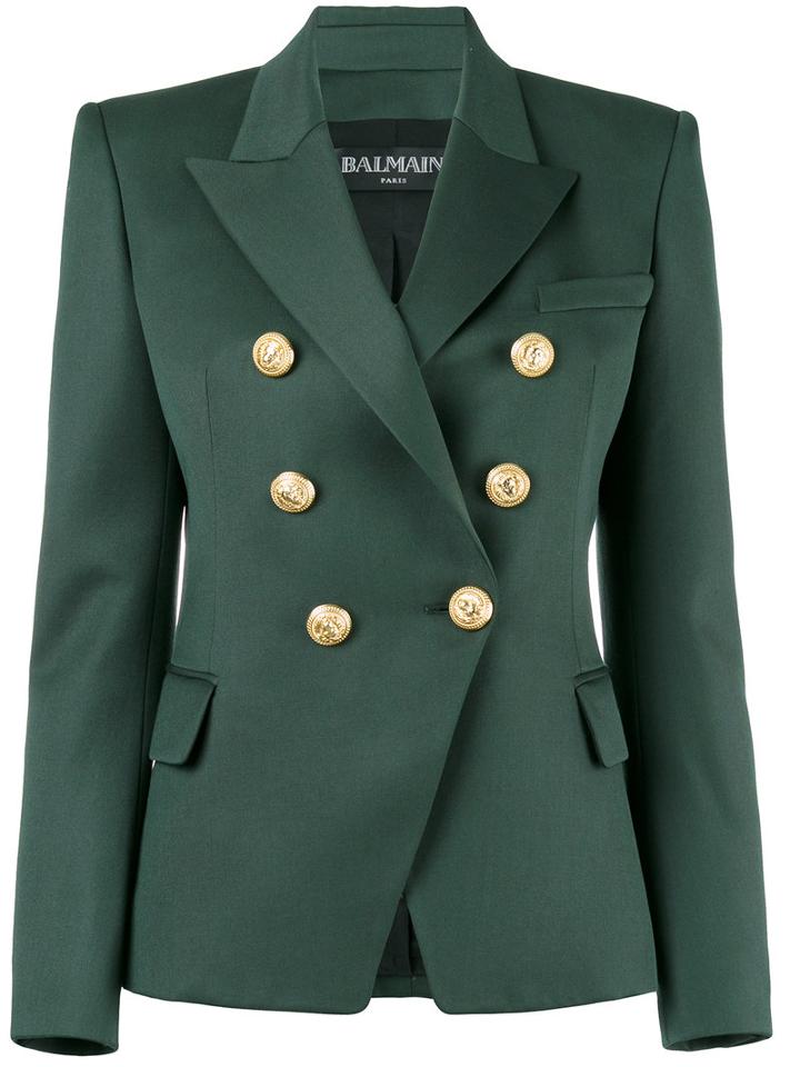 Balmain - Double Breasted Blazer - Women - Cotton/viscose/wool - 40, Women's, Green, Cotton/viscose/wool