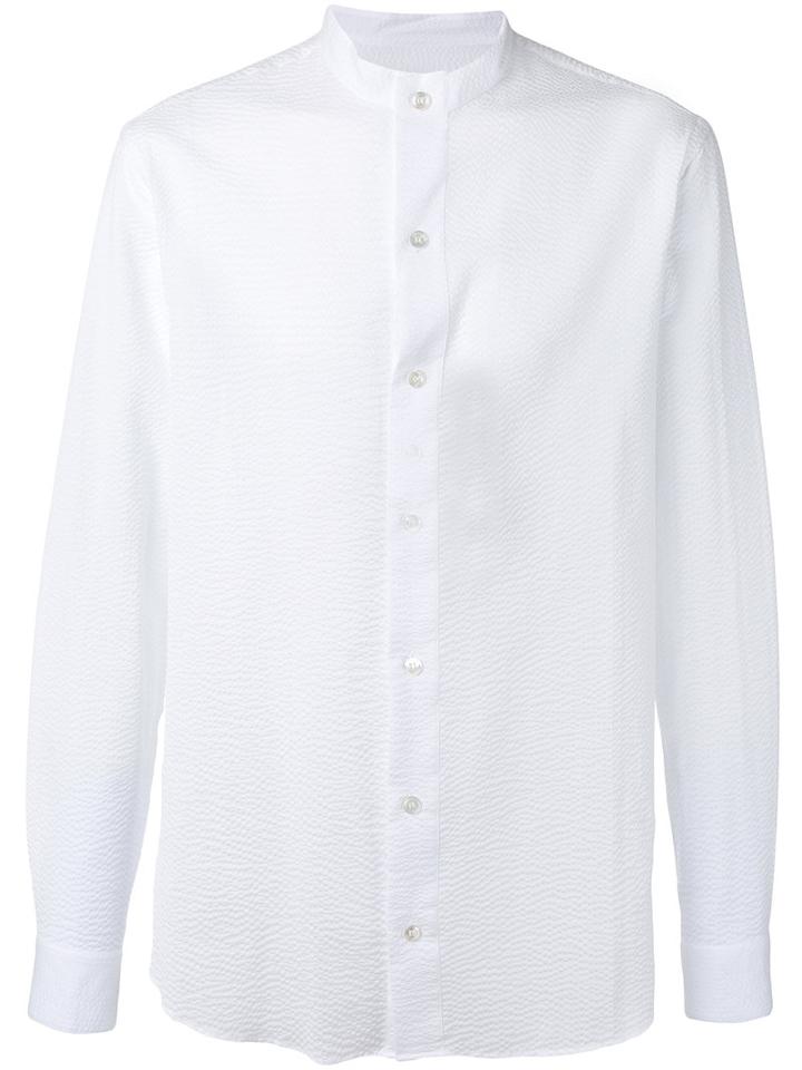 Giorgio Armani Seersucker Mandarin Collar Shirt, Men's, Size: 43, White, Cotton