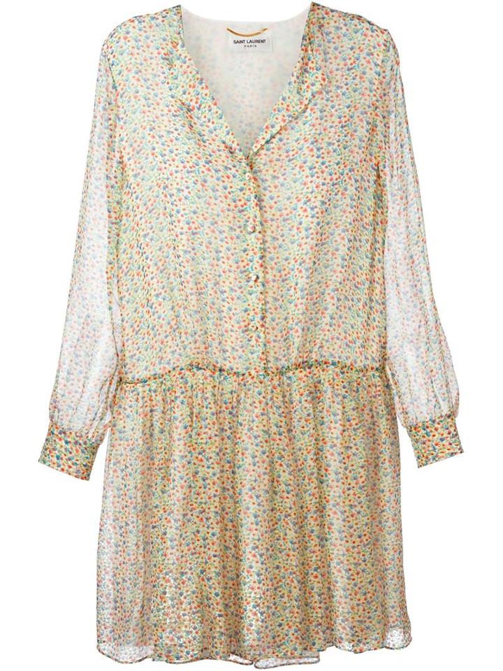 Saint Laurent Floral Print Shirt Dress, Women's, Size: 38, Silk