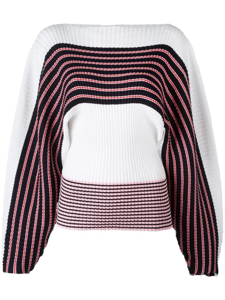 Msgm Loose Sleeves Striped Jumper, Women's, Size: Small, White, Cotton