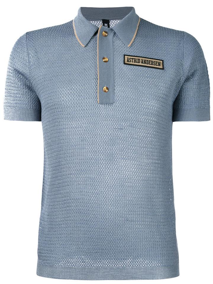 Astrid Andersen Open Cage Knit Polo Shirt, Men's, Size: Medium, Blue, Acrylic/wool