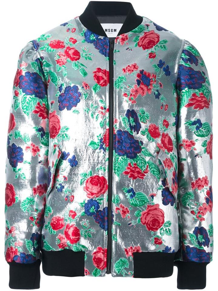 Msgm Floral Jacquard Bomber, Women's, Size: 38, Grey, Viscose/polyester/polyamide/metallic Fibre