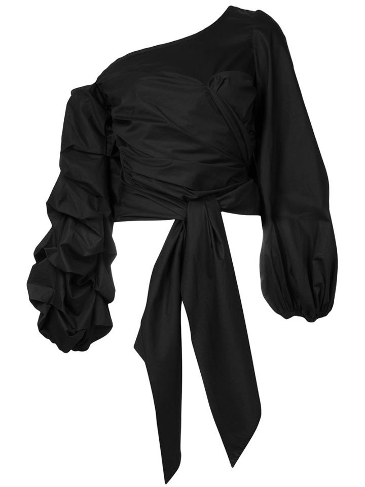 Johanna Ortiz - Leticia Ruffle Tie Blouse - Women - Cotton/spandex/elastane - 4, Black, Cotton/spandex/elastane