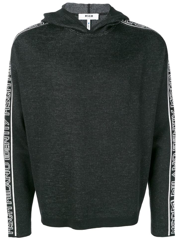 Msgm Striped Sleeve Hoodie - Black
