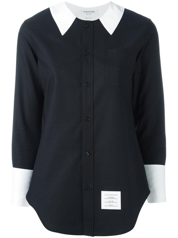 Thom Browne Contrast Collar Shirt, Women's, Size: 42, Black, Cotton