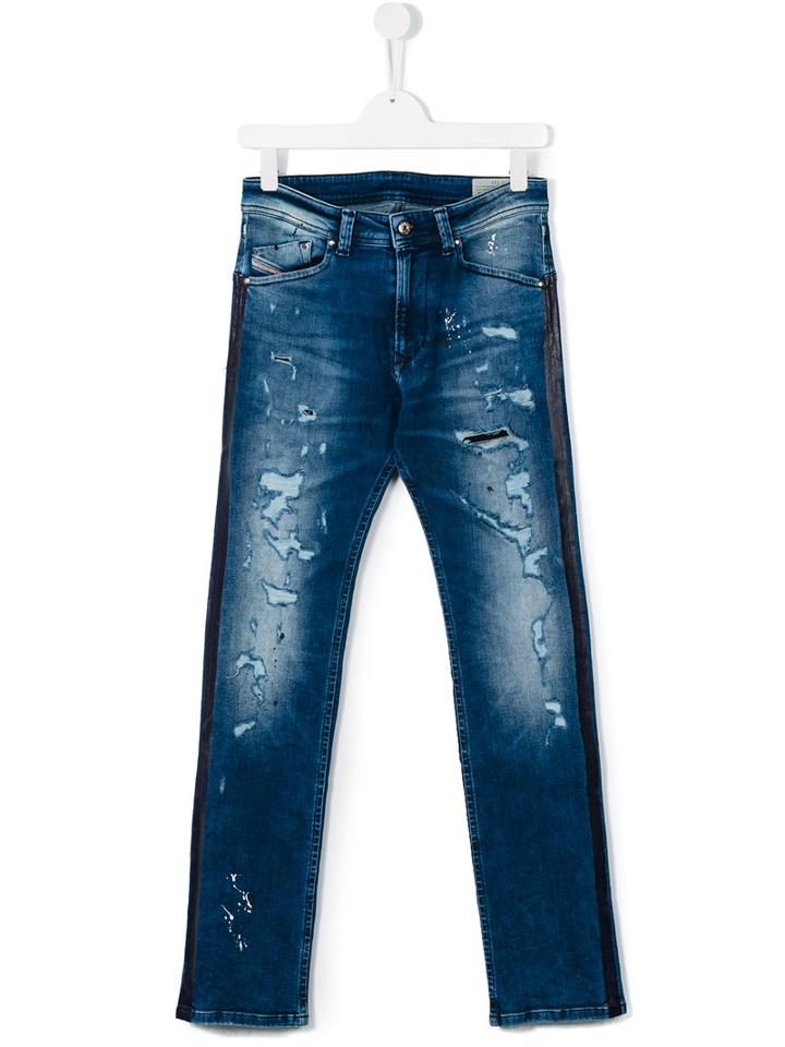 Diesel Kids Distressed Straight Leg Jeans, Boy's, Size: 14 Yrs, Blue