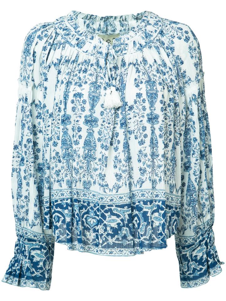 Sea Printed Peasant Blouse, Women's, Size: 4, White, Cotton