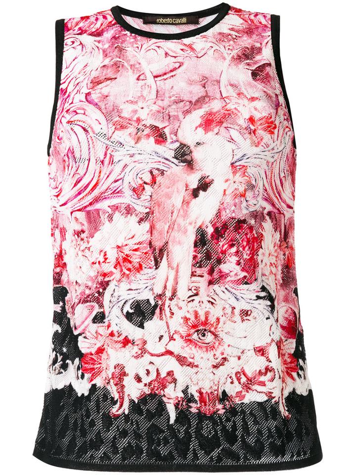 Roberto Cavalli Printed Lace Top, Women's, Size: 40, Pink/purple, Cotton/viscose