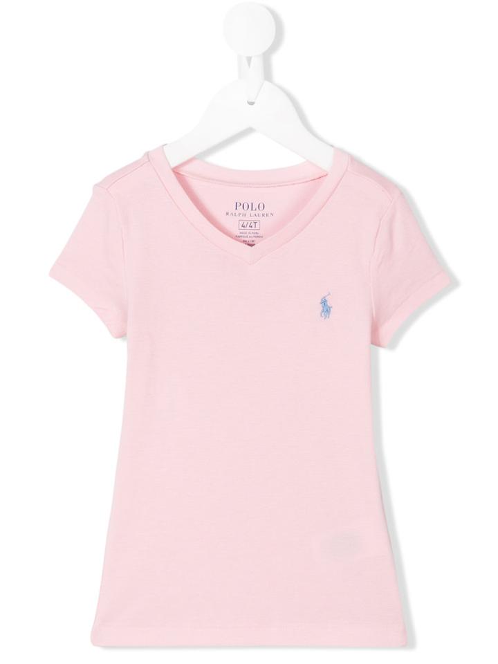 Ralph Lauren Kids Logo V-neck T-shirt, Toddler Girl's, Size: 3 Yrs, Pink/purple