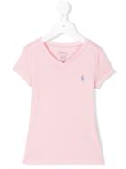 Ralph Lauren Kids Logo V-neck T-shirt, Toddler Girl's, Size: 3 Yrs, Pink/purple