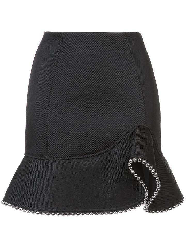 Alexander Wang - Studded Trim Ruffled Skirt - Women - Polyester - 2, Black, Polyester