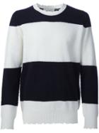Pringle Of Scotland Distressed Striped Jumper, Men's, Size: Medium, White, Lambs Wool