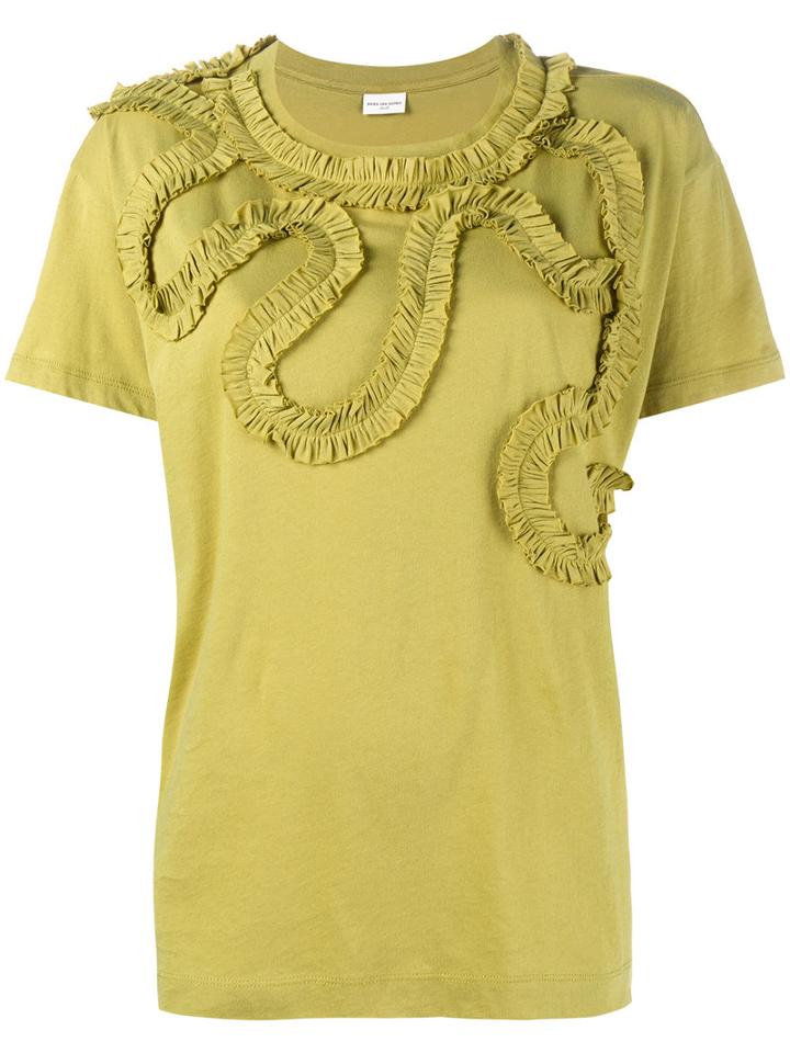 Dries Van Noten Frilled-trimmed Harchar T-shirt, Women's, Size: Medium, Yellow/orange, Cotton