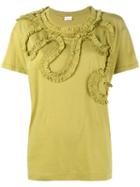 Dries Van Noten Frilled-trimmed Harchar T-shirt, Women's, Size: Medium, Yellow/orange, Cotton