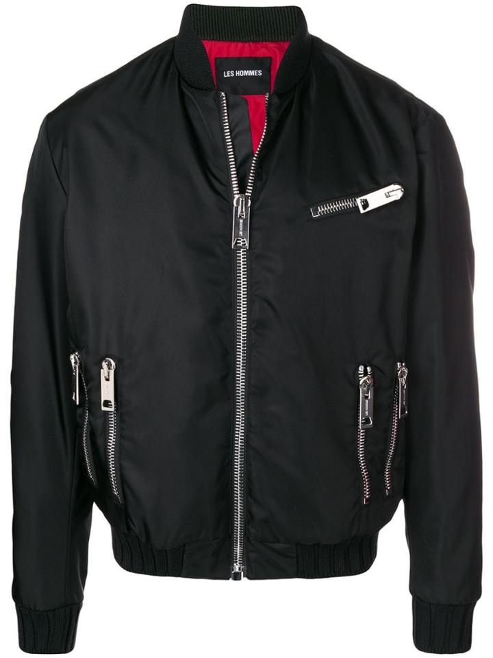 Les Hommes Zip Detail Bomber Jacket - Black