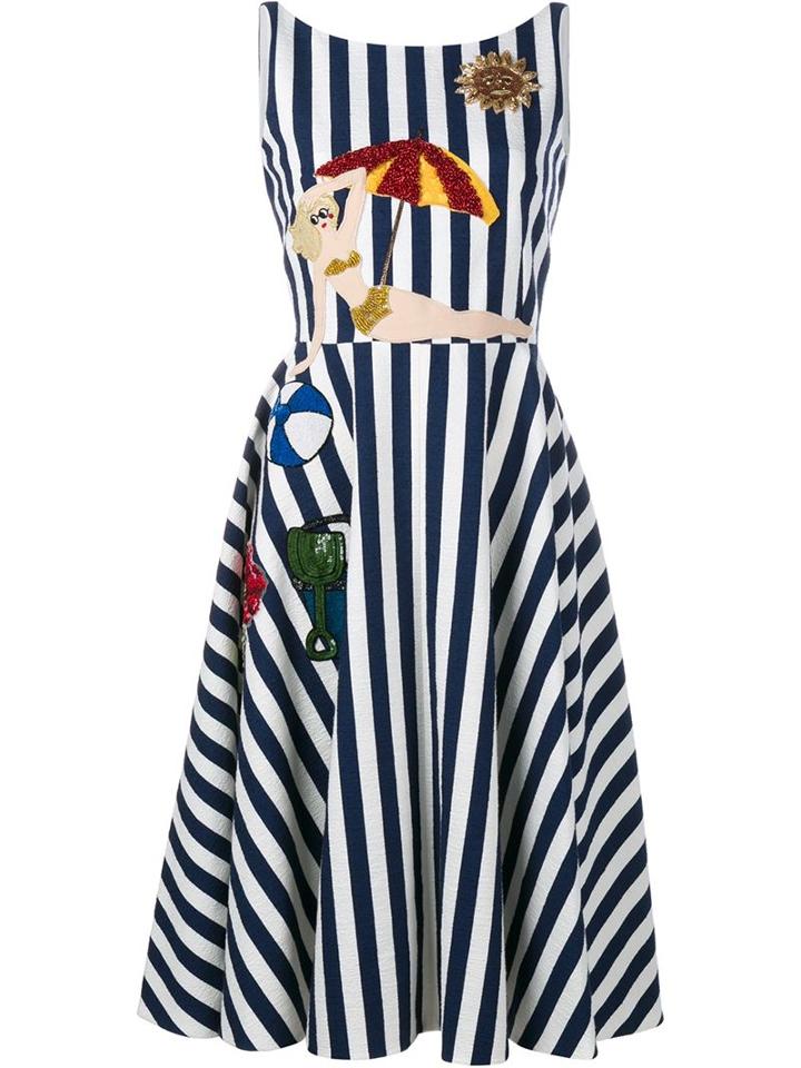 Dolce & Gabbana Sleeveless Striped Beach Applique Dress