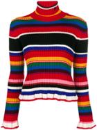 Msgm Ruffled Striped Rollneck Jumper - Red