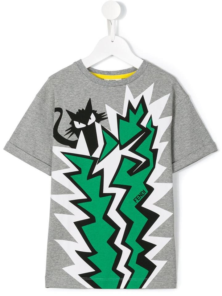 Fendi Kids Cat Print T-shirt, Boy's, Size: 12 Yrs, Grey