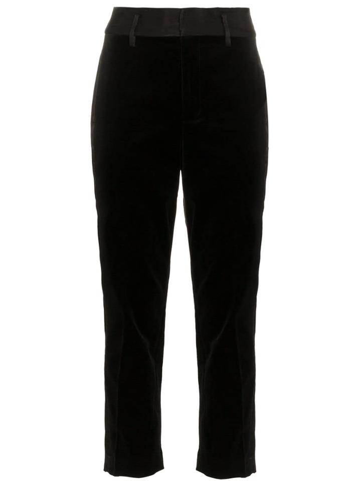 Frame Denim Contrasting Waist Cropped Velvet Trousers - Black