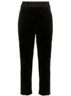 Frame Denim Contrasting Waist Cropped Velvet Trousers - Black