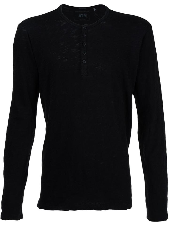 Atm Anthony Thomas Melillo Slub Jersey Destroyed Wash Henley, Men's, Size: Xl, Black, Cotton