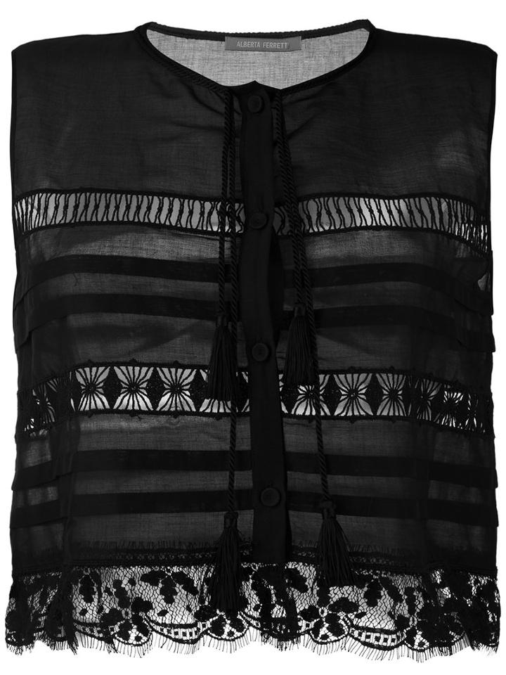 Alberta Ferretti - Sheer Sleeveless Top - Women - Cotton/other Fibres - 42, Black, Cotton/other Fibres